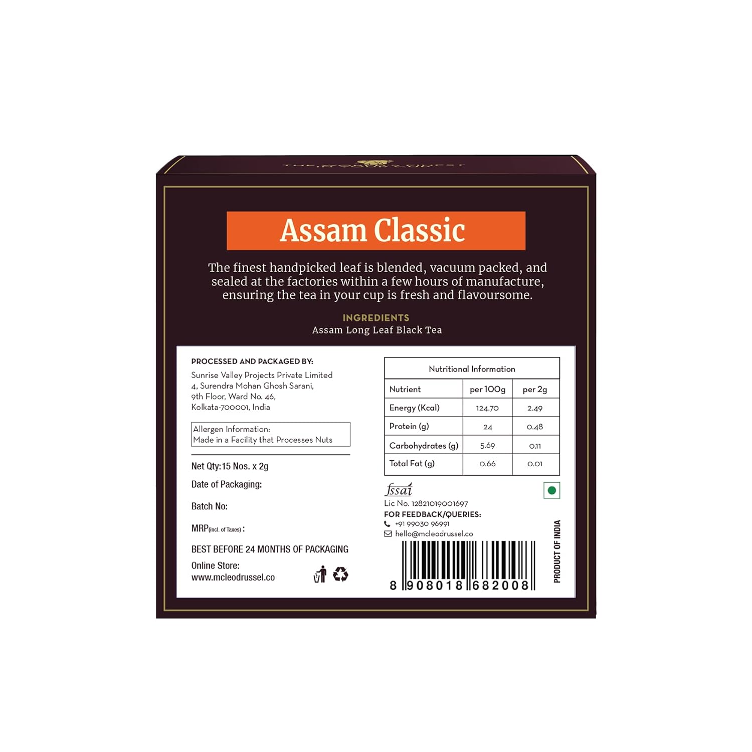 McLeod Russel 1869 Assam Classic 15 Pyramid Tea Bags - 30 gms